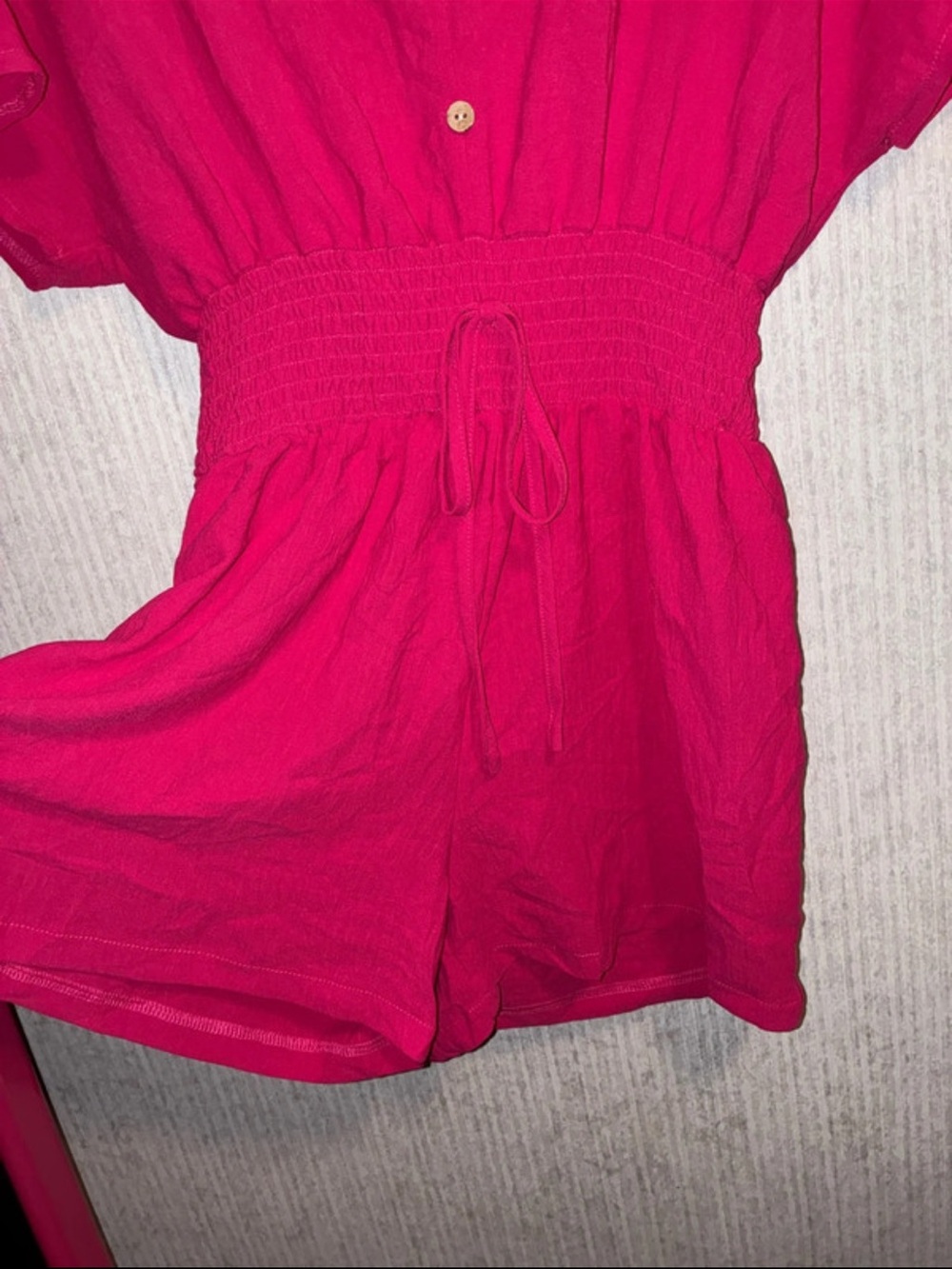 Women’s Fuchsia Short Sleeve Smocked-Waist Top